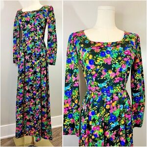 Vintage 1970s Dayglo Barkcloth Dress Rainbow Neon Psychedelic Vibrant Hawaiian